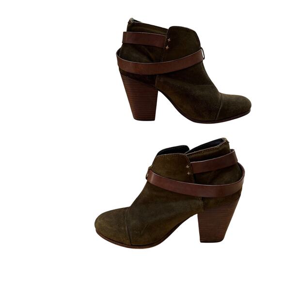 Rag & Bone Harrow Suede Heeled Ankle Boot SZ 41 US 10 Olive Green Western Fall - Picture 2 of 8